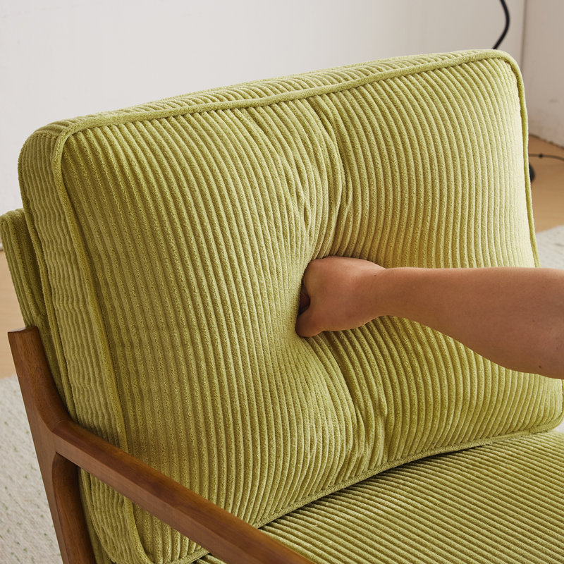 Fauteuil d'appoint rembourré en bois massif Lemley Mid Century, Velours côtelé vert