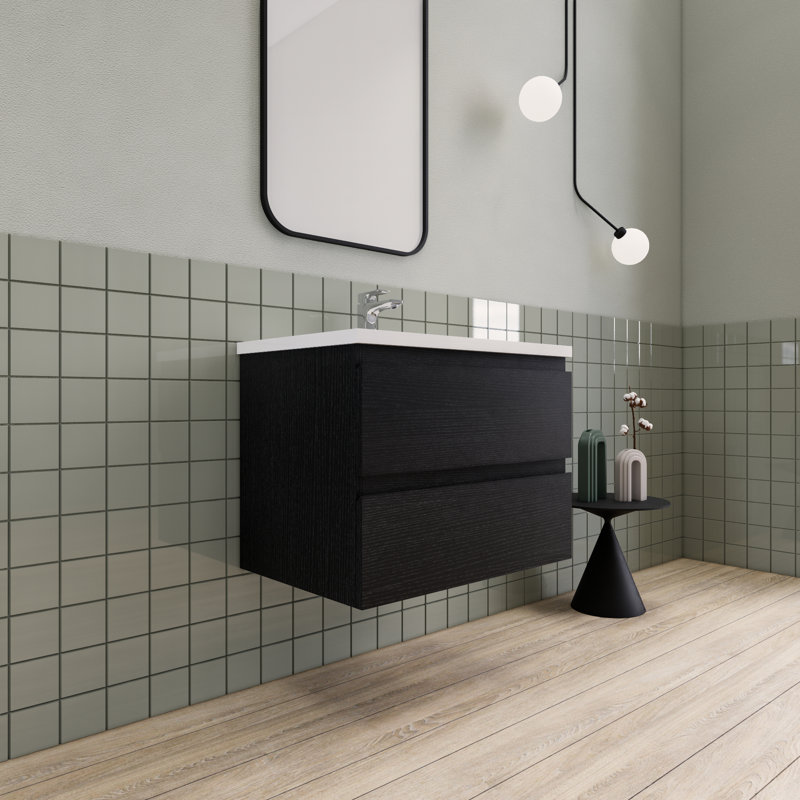 Meuble-lavabo flottant moderne simple Alcester Ivy Bronx, Bois noir
