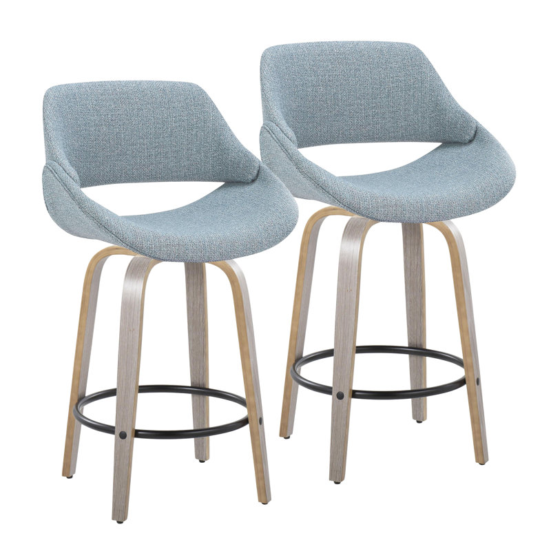 Ensemble de 2 tabourets de comptoir à hauteur fixe Fabrico, Counter Stool (26" Seat Height), Bleu, Gris clair / noir