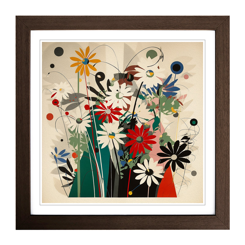 Wildflowers Bauhaus No.2 - Single Picture Frame Print on Wood, Walnut