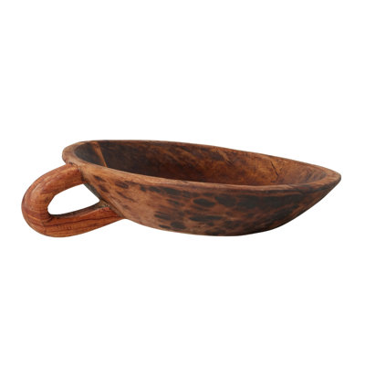 Vintage Wood Bowl, Carved Handle