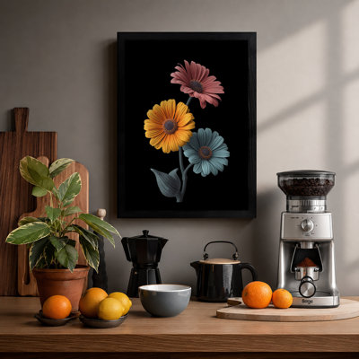 Three Gerbera Blooms Botanical - Framed Print