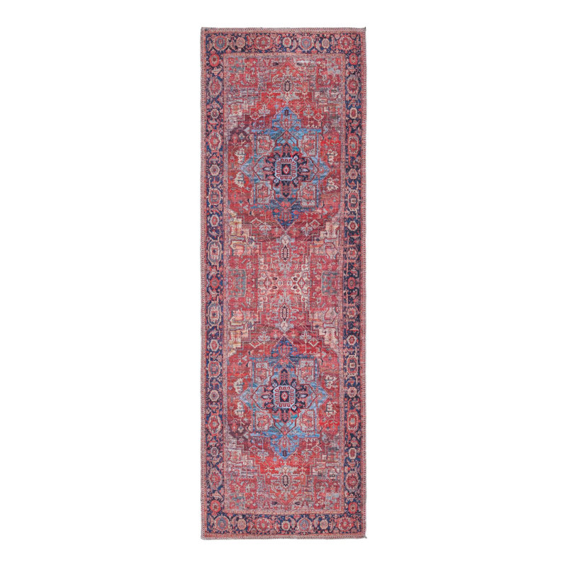 Tapis oriental rouille / bleu Haigh, Tapis de couloir 2 pi x 6 pi 1 po
