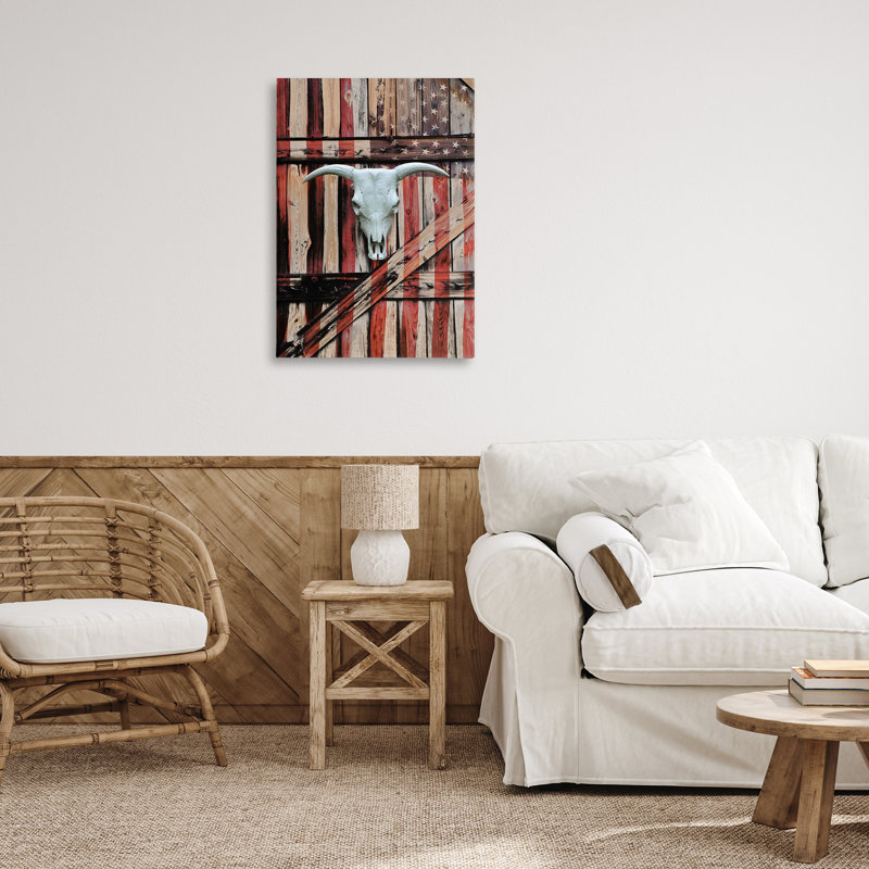 «Patriotic Cow Skull», art mural sur toile par Gail Peck, H 30 po x l 20 po