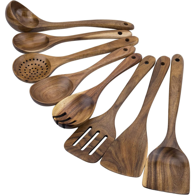 Ensemble de 8 ustensiles de cuisine, ensemble d'ustensiles de cuisine en bois, antiadhésif, résistant à la chaleur, respectueux de l'environnement