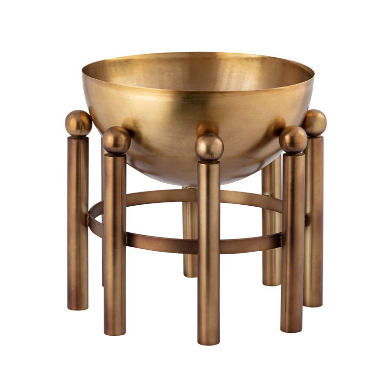 Piston Footed Planter - Small Aged Brass, 13" H x 13.25" W x 13.25" D