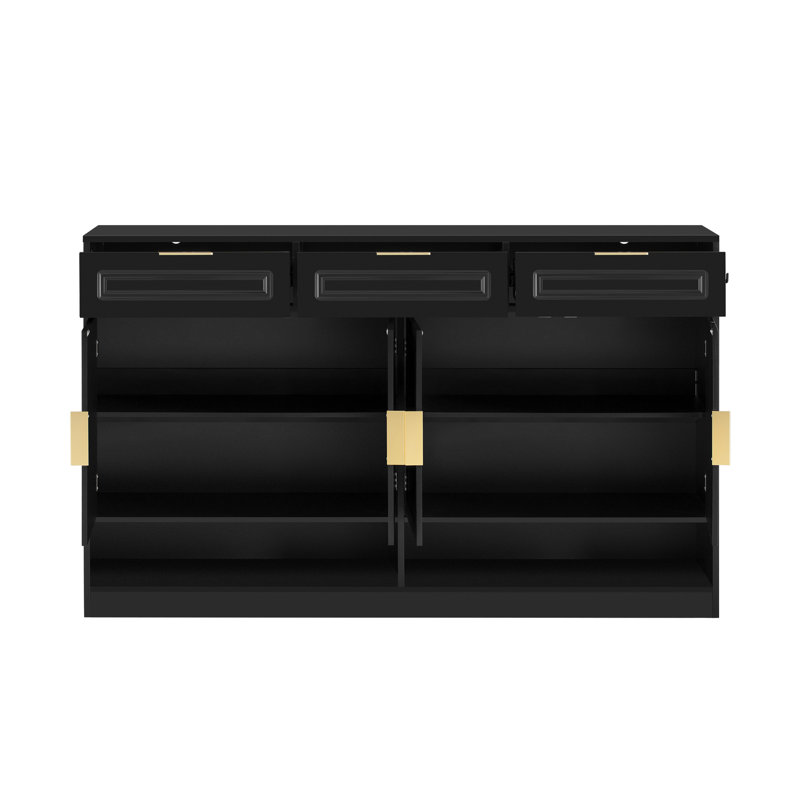 Sideboard With 3 Drawers And 4 Doors, Storage Buffet With Adjustable Shelf And Open Storage Compartments, Black
