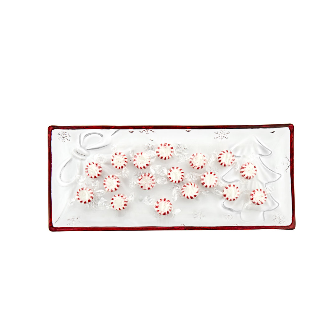 Christmas Wonderland Red Rim Rectangle Serving Tray Godinger Silver Art Co