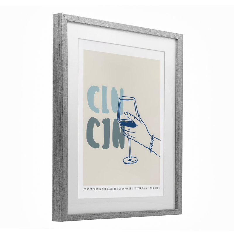 «Cin Cin Blue Champagne Toast», reproduction imprimée sous verre, conception de The Prints Vibe, 21 x 17