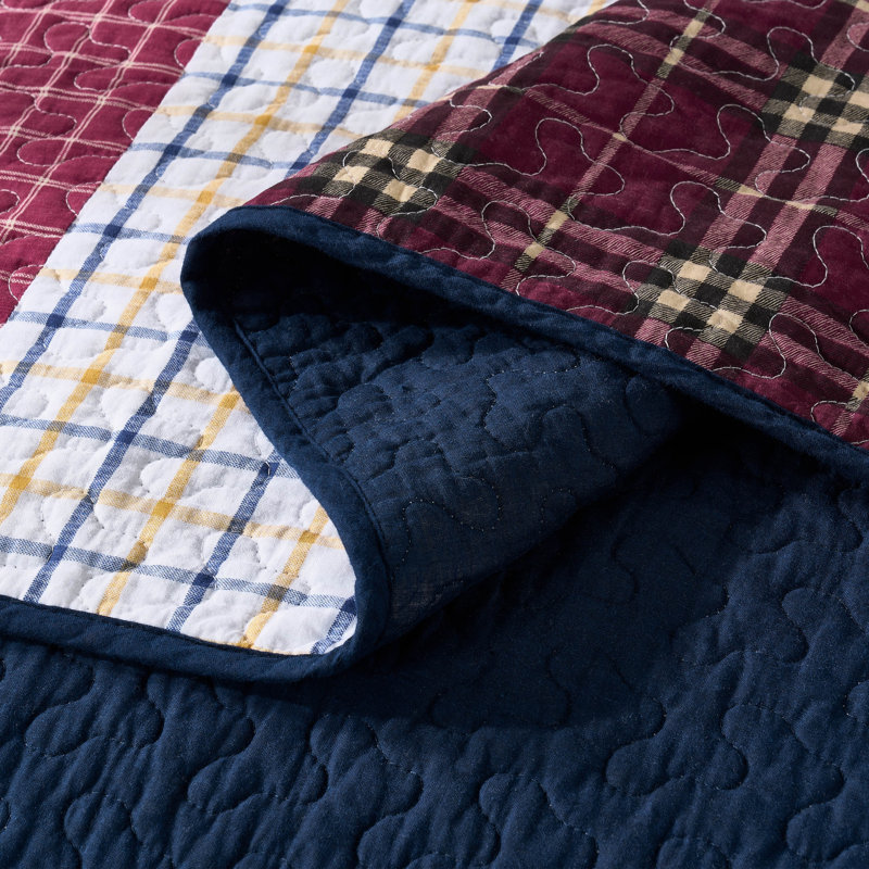 Checkered Patchwork Cotton Quilt Set, Queen Quilt + 2 Shams