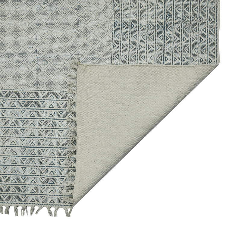 Coastal Haven Hand-Woven Blue Cotton Geometric Area Rug 8'6" x 12'