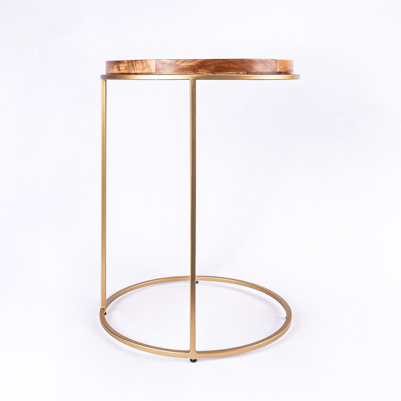Table de bout ronde avec plateau en bois massif, Naturel, Or