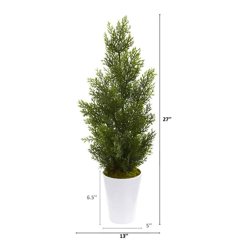 Cèdre artificiel 20,5 "en pot de fleurs, Blanc