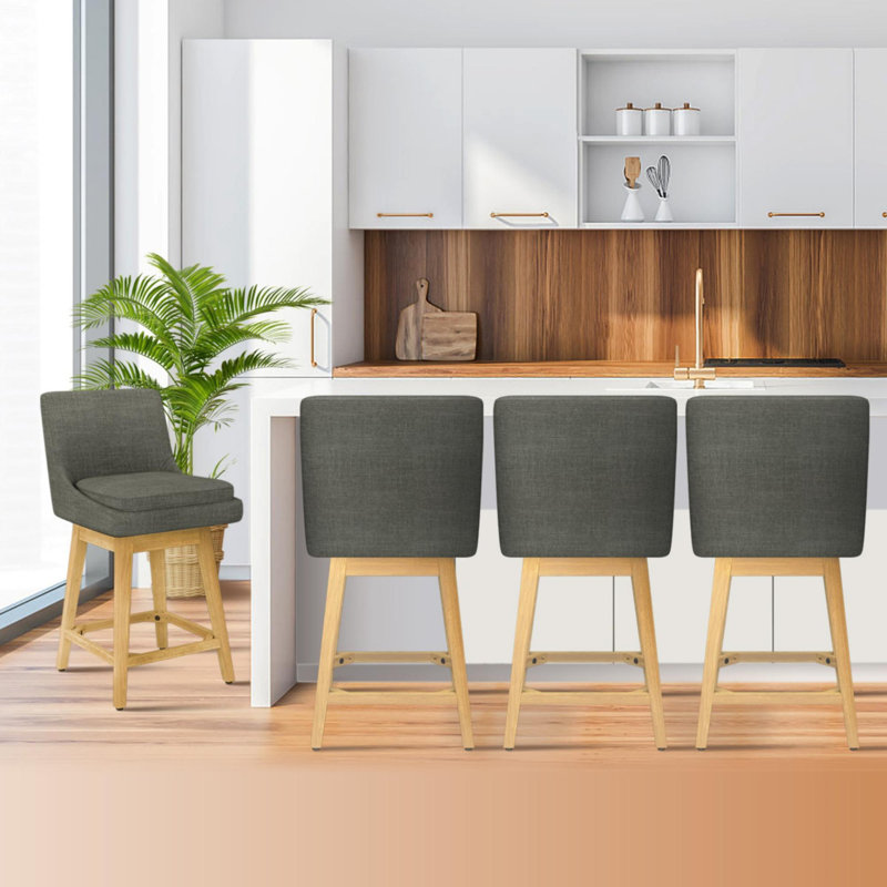 Tabouret de bar et de comptoir pivotant avec cadre en bois massif Honya (ensemble de 4), Gris, 4