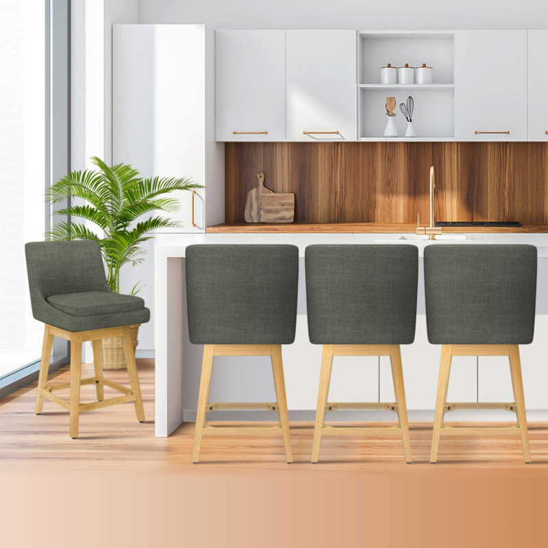 Tabouret de bar et de comptoir pivotant avec cadre en bois massif Honya (ensemble de 4), Gris, 4
