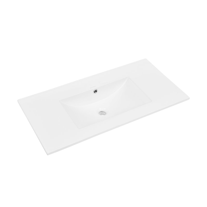 White Rectangular Ceramic Vanity Sink Top with 3 Holes