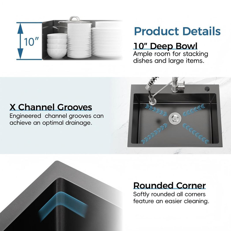 36 Inch Black Undermount Kitchen Sink with Waterfall Feature and Workstation Accessories