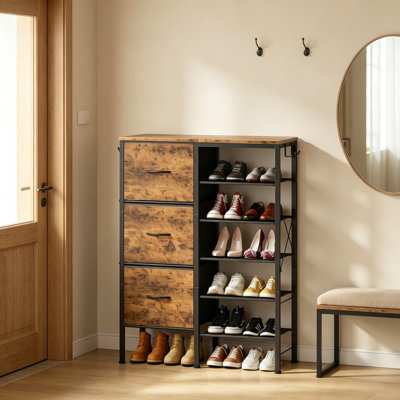 Étagère à chaussures avec tiroirs en tissu, meuble de rangement à plusieurs niveaux, tablette en métal pour entrée, garde-robe et salon
