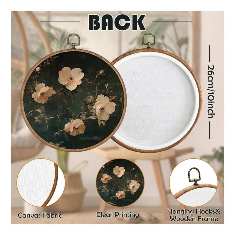 Art mural rond neutre floral