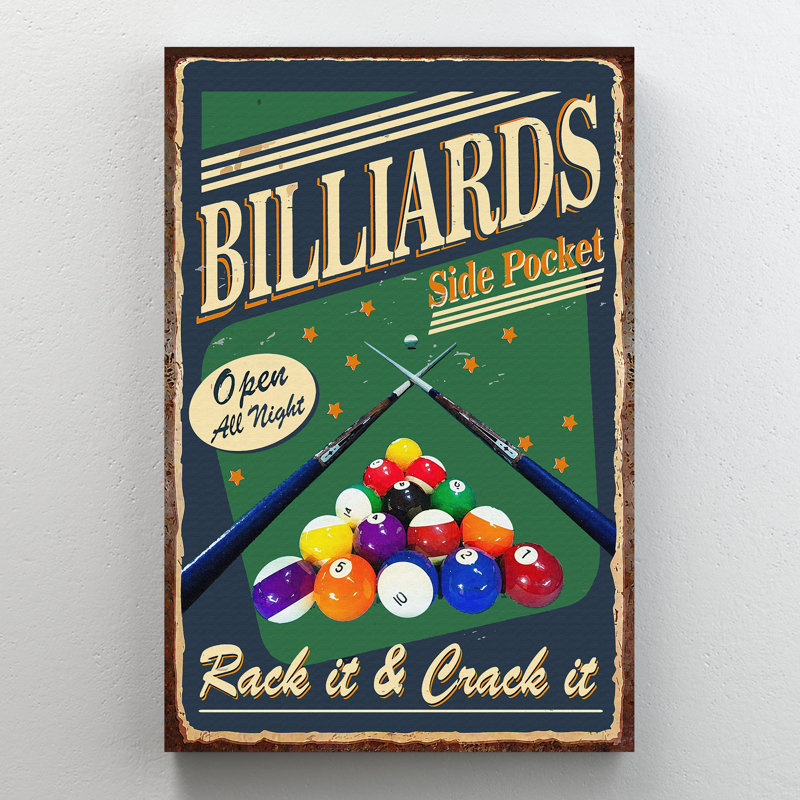 Colorful Billiard Balls On Green And Blue Background - Rack It And Crack It - 1 Piece Rectangle Graphic Art Print On Wrapped Canvas