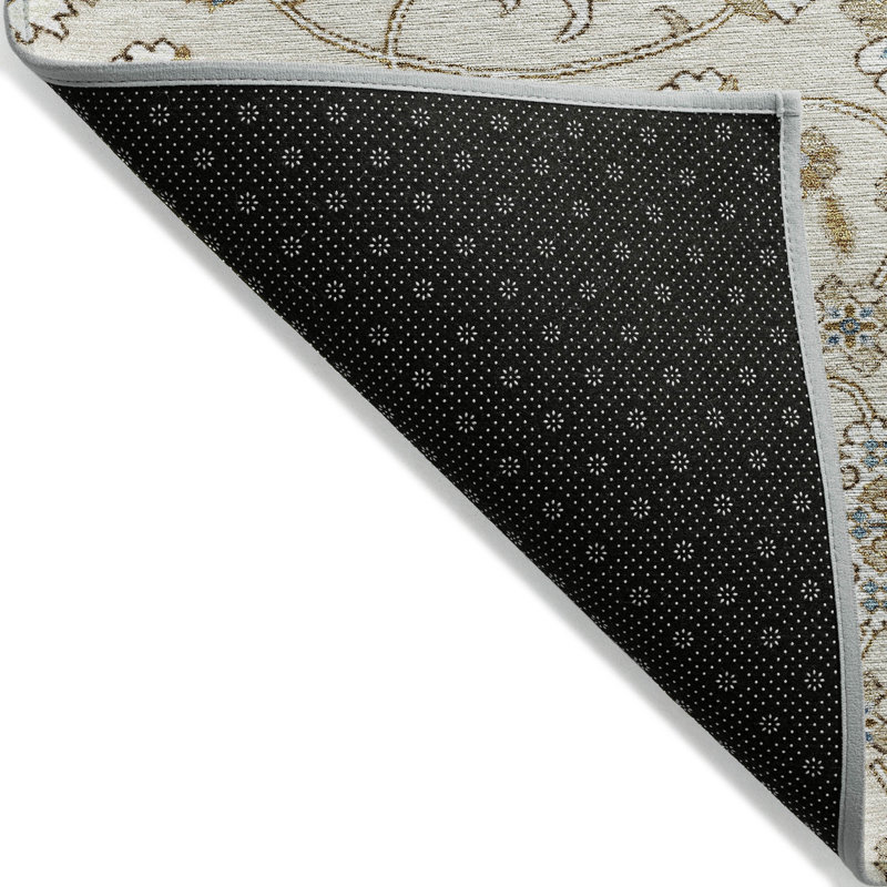 Ivory Rectangular Washable Synthetic Area Rug 3' x 5'