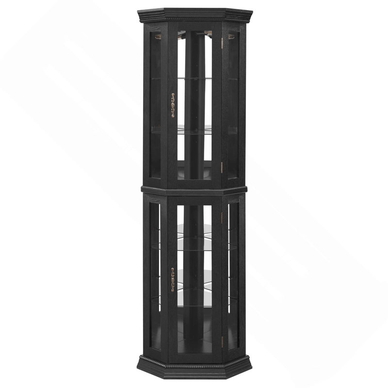 Vitrine moderne en verre avec éclairage DEL et panneau en miroir, Black