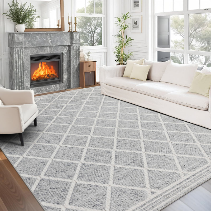 Tapis ivoire délavé à la machine Lusko Tessa, Gray Ivory, Rectangle 7 pi 6 po x 9 pi 6 po