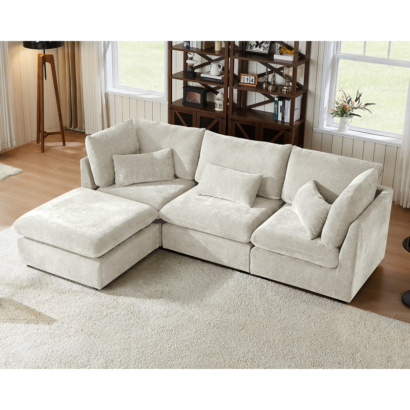 Canapé modulaire surdimensionné à 4 places en chenille surdimensionné en L en velours côtelé avec méridienne certifiée FSC 