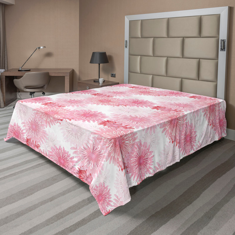 Drap plat Ambesonne, Rosé, blanc cassé, rose