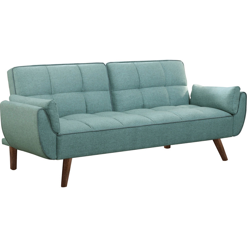 Lit convertible rembourré turquoise avec tissu tissé et coussins d'accoudoirs attachés, 33 pouces de hauteur, se plie à plat - mousse à haute densité, confortable pour les invités,