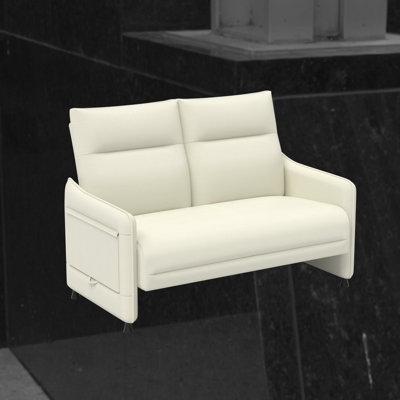 Modern Upholstered Faux Leather Loveseat with Side Tray Table & Side Pockets