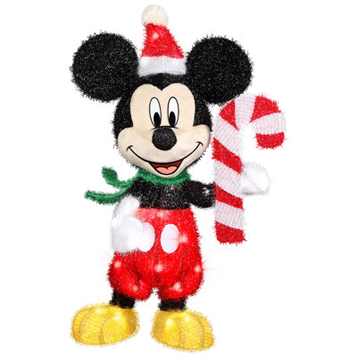 Sculpture de Noël en forme de guirlande lumineuse 3D - Mickey avec canne en bonbon - 28 po - Disney