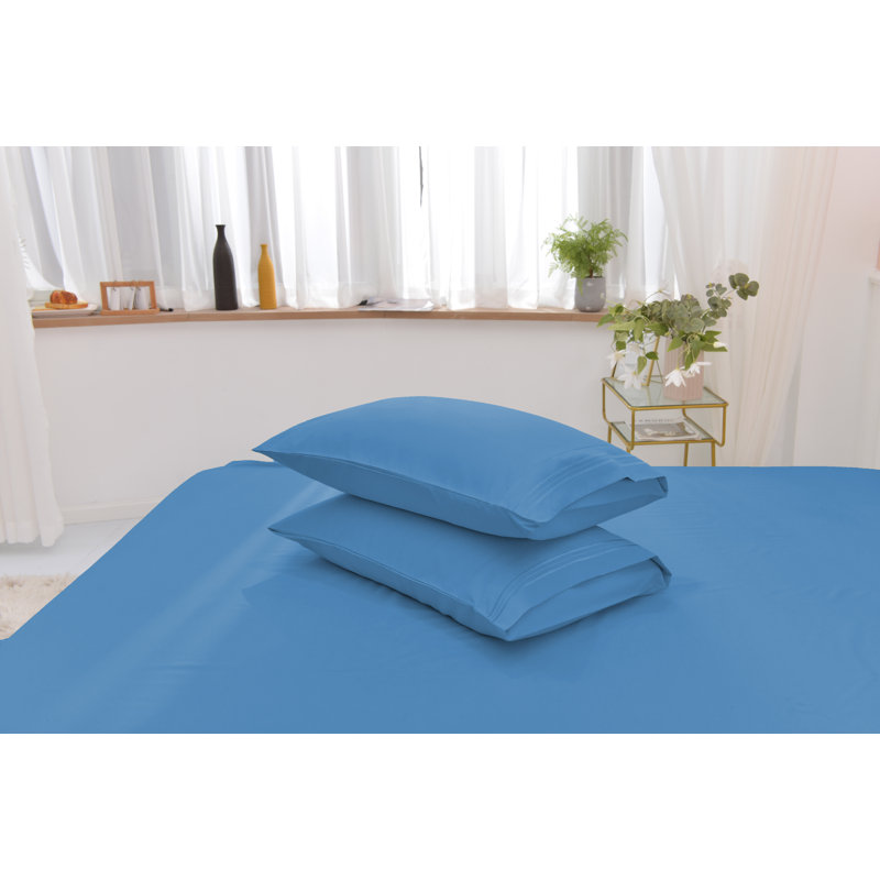 Ensemble de literie en rayonne de bambou, Bleu, Ensemble de draps pour lit simple TG + un drap-hou