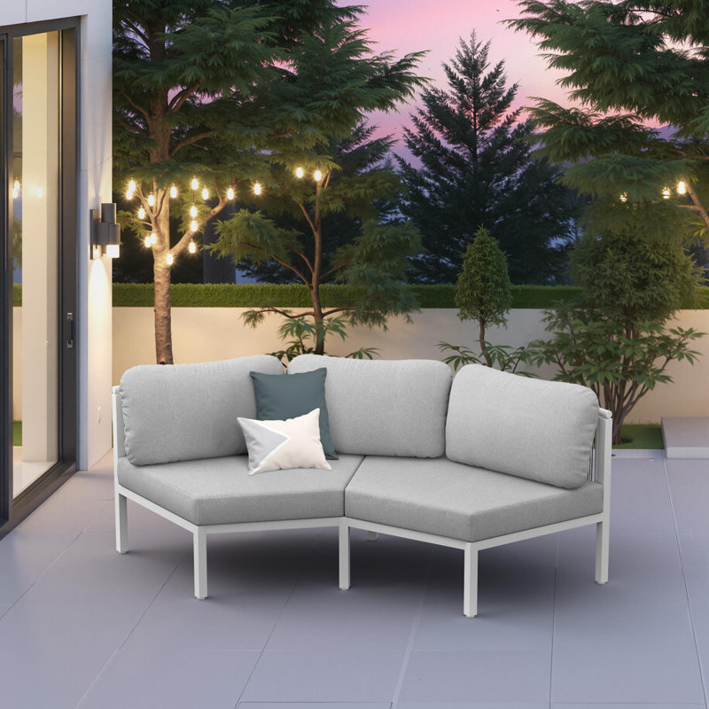 Aluminum Outdoor Patio Sectional Sofa Set, Light Gray, 2 Person