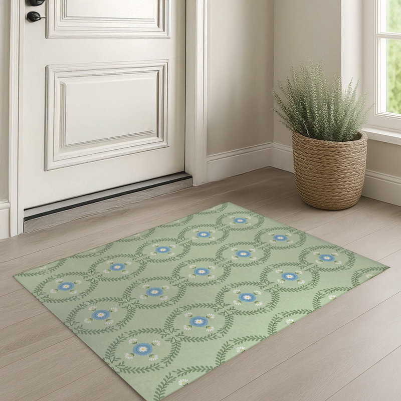 Tapis d'entrée à profil bas avec envers antidérapant Bree, Sauge, L 30 po x L 18 po