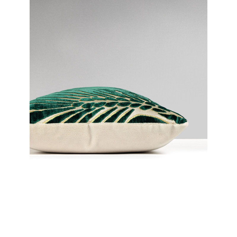 PLUMES / VELVET PILLOW, Viridian/Beige, 14" H x 22" W, Rectangular
