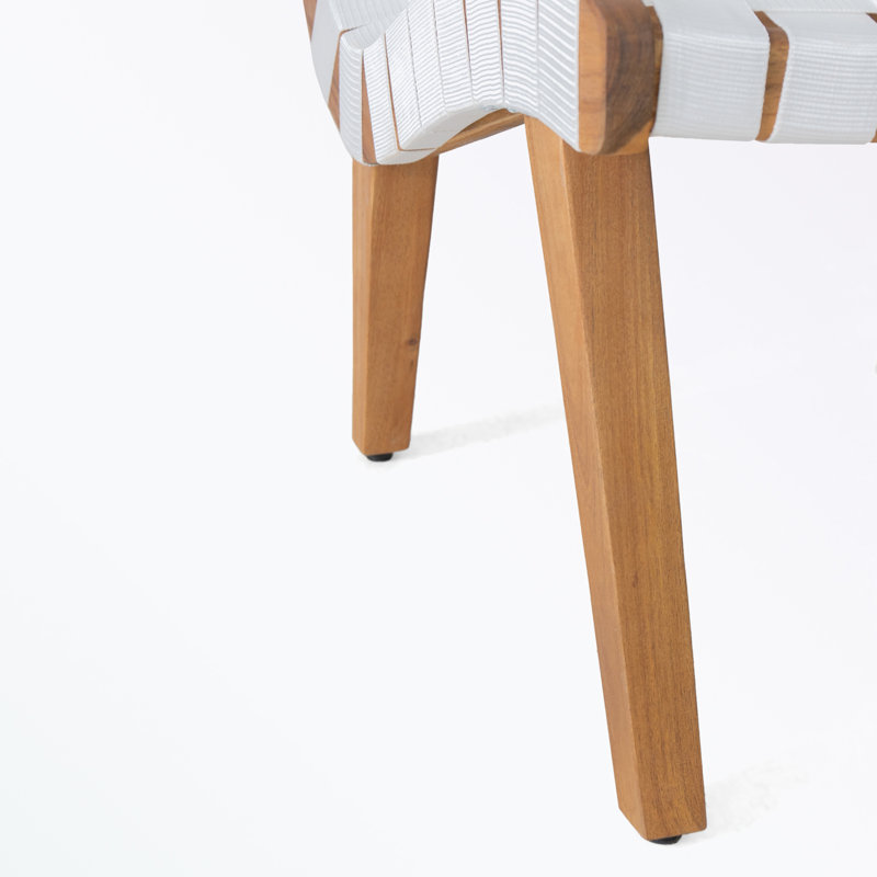 Ensemble de 2 chaises longues de patio avec pieds robustes, Coussin blanc / structure naturelle
