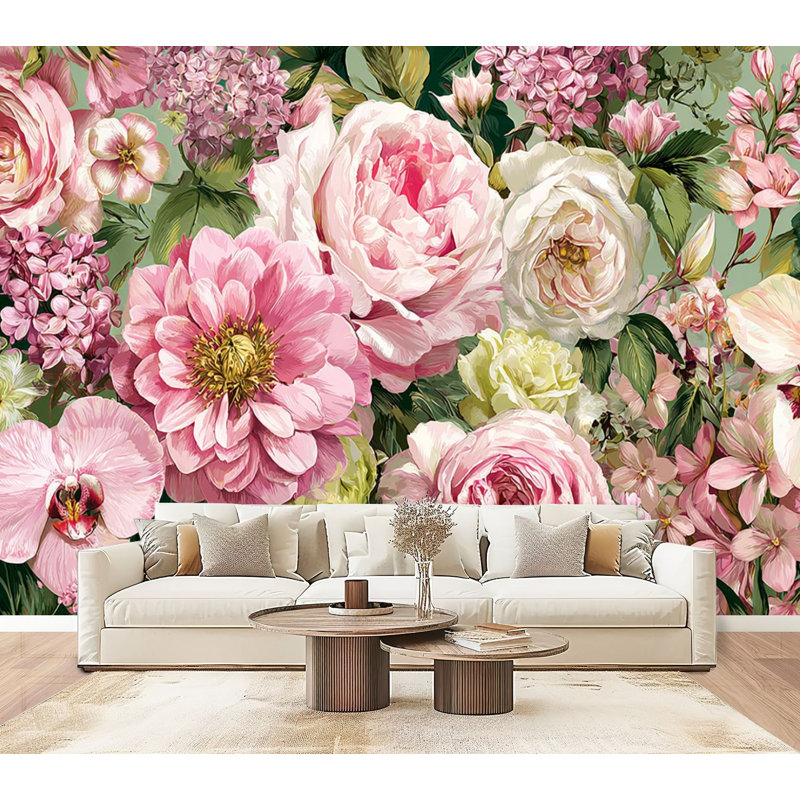 Papier peint adhésif bohème rose pastel Boho, L 96 po x l 69 po