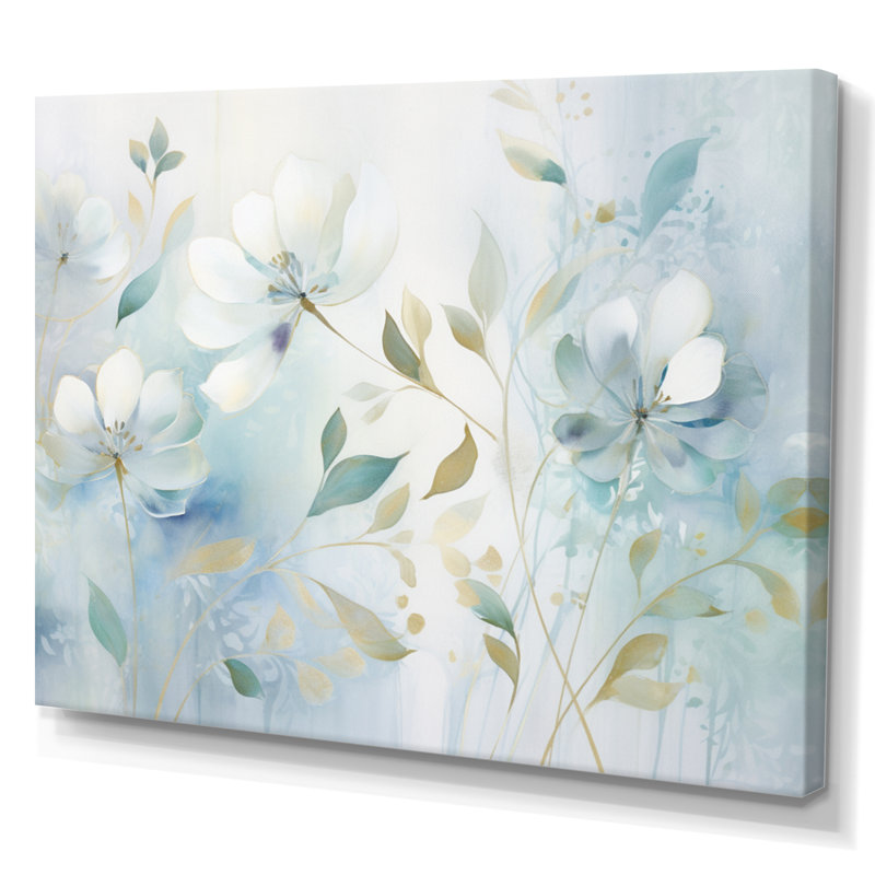 «Blue Botanical Rhythms I», art mural abstrait sur toile, Toile tendue, H 34 po x l 44 po x P 1,5 po