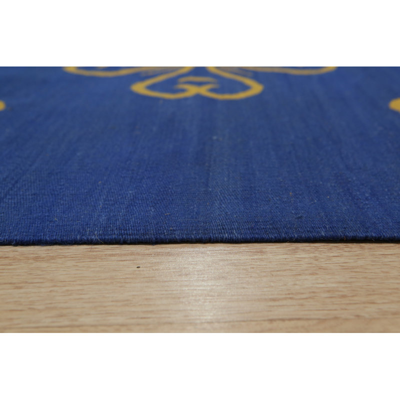 Blue Handwoven Wool Stylized Clover Motif Geometric Modern Contemporary Carpet Rug, 6' x 8'