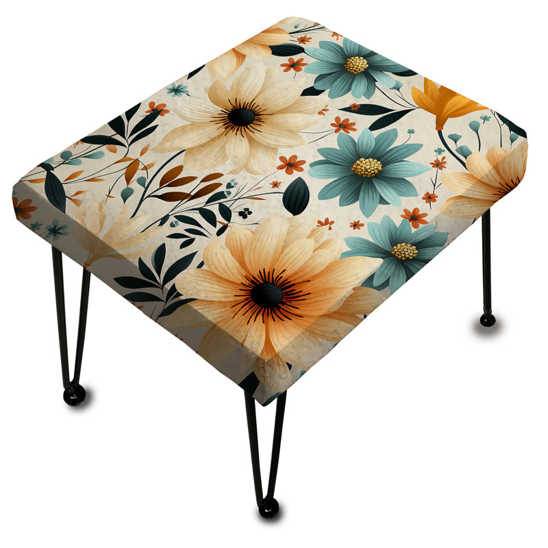 Repose-pieds rétro rétro avec motif floral bleu et beige I