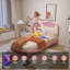 Cadre de lit rembourré avec lumières DEL et tête de lit en tissu pour la chambre à coucher-1250509569-1250509574