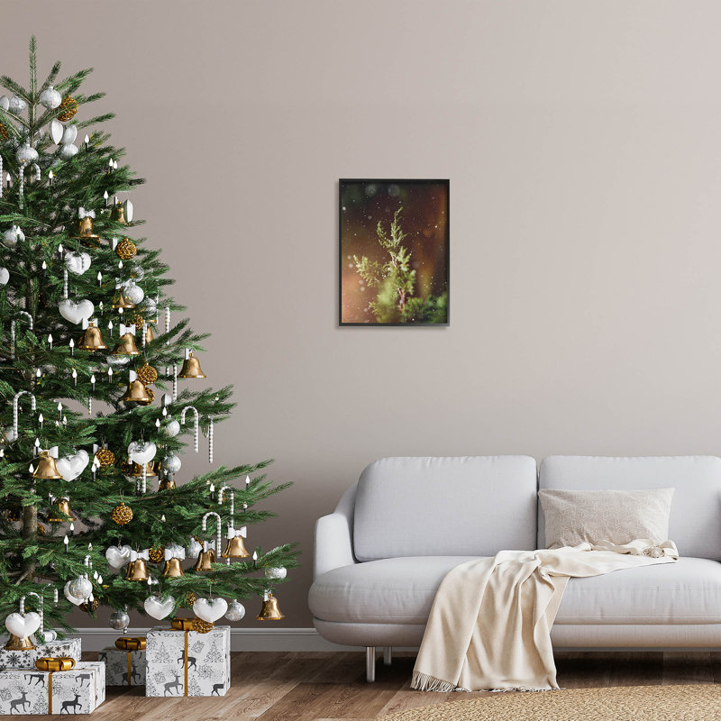 Hiver neige tombée nuit pin à-261, H 20 po x l 16 po x P 1,5 po, Giclée encadrée noir minuit