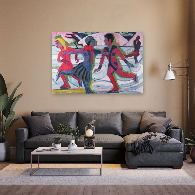 Ice Skaters Expressionist Contemporary Winter Wall Art Print 1 Piece Wrapped Canvas Wall Art, 101.6cm H x 152.4cm W