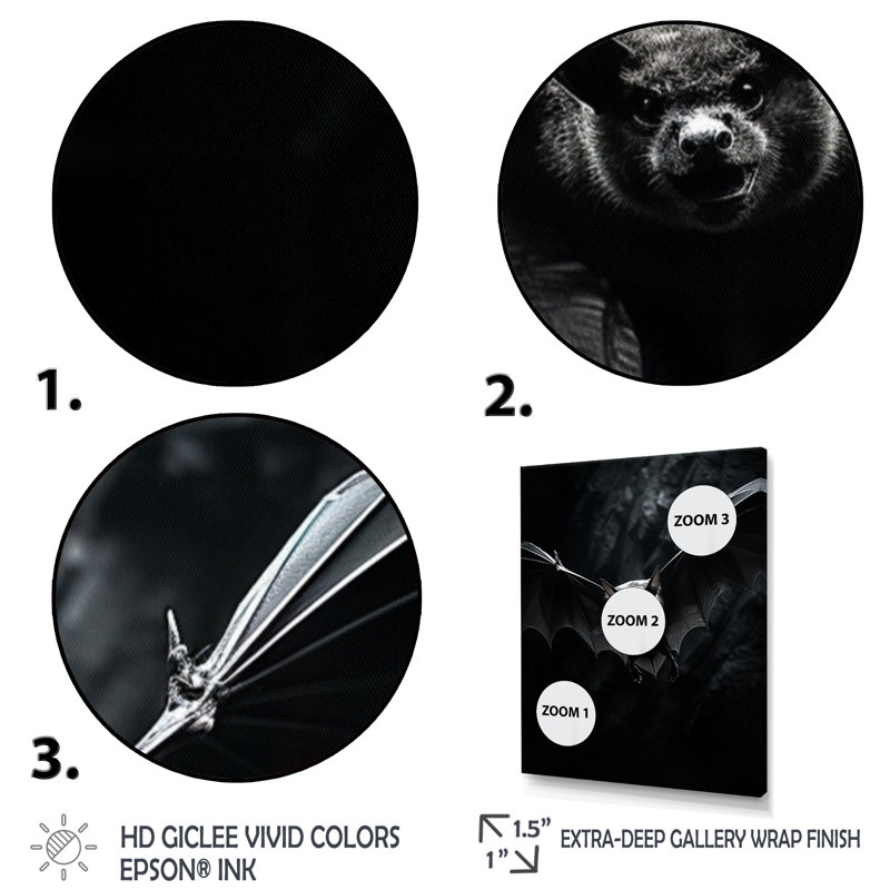 Bezai " Bat Silent Wings ", Black Single Picture Framed, 20" H x 12" W x 1" D