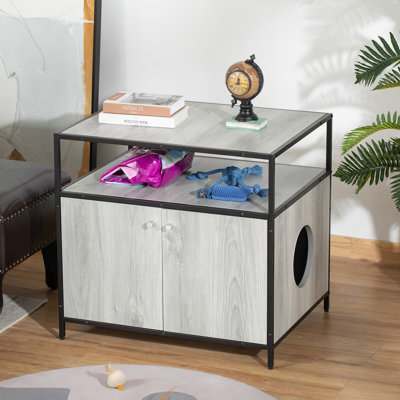 Cat Litter Box Enclosure, Hidden Kitten Washroom, Indoor End Table With Magnetic Doors