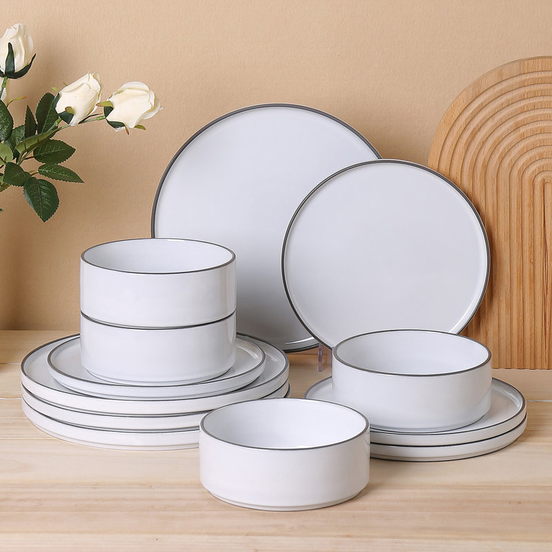  Service de table en grès 12 pièces Sleek Line - Service pour 4, Gris