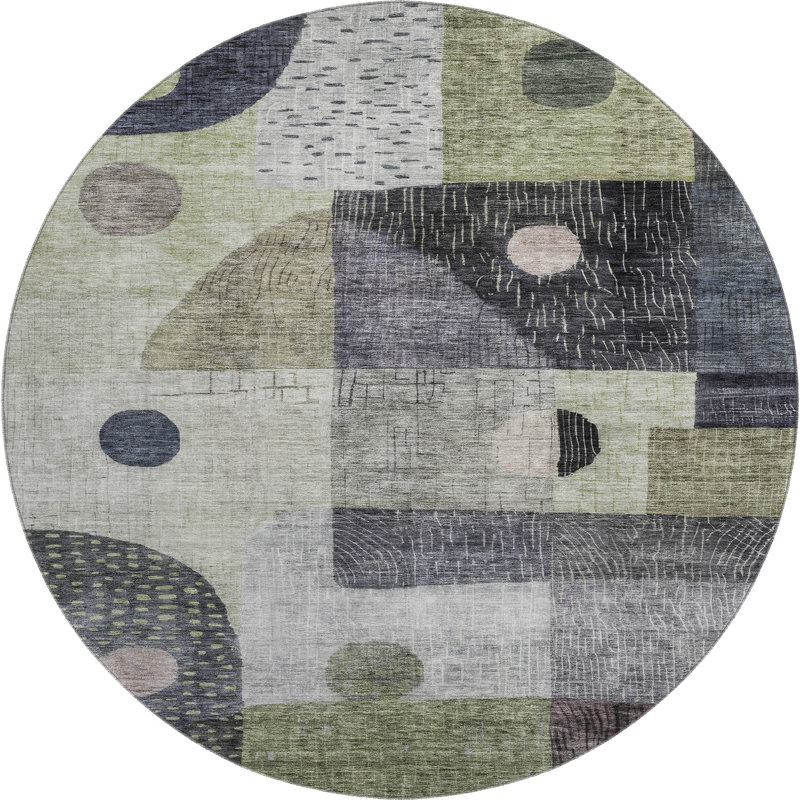 Tapis géométrique de qualité supérieure lavable à la machine Dilorenzo AMF1117, Rond 8 pi