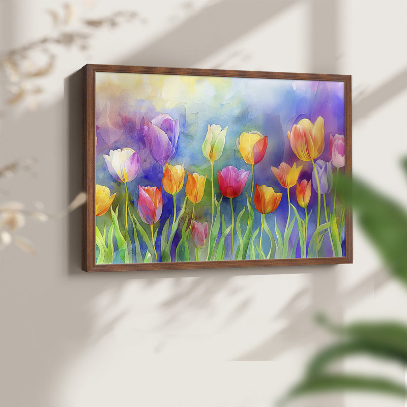 Série florale - CI - Reproduction encadrée - Restickable, H 8 po x l 10 po, Noyer