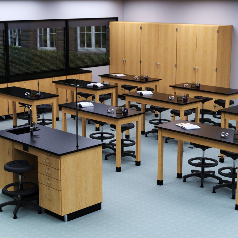 Diversified Spaces School Classroom Science Lab Table, 24"x48" Black Epoxy Table Top Worksurface, Solid Oak Wood, Made in USA